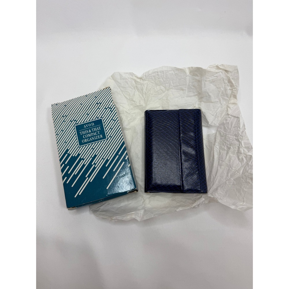 Vintage Avon This & That Compact Organizer 1991 Navy Blue Mini Planner Pen Boxed
